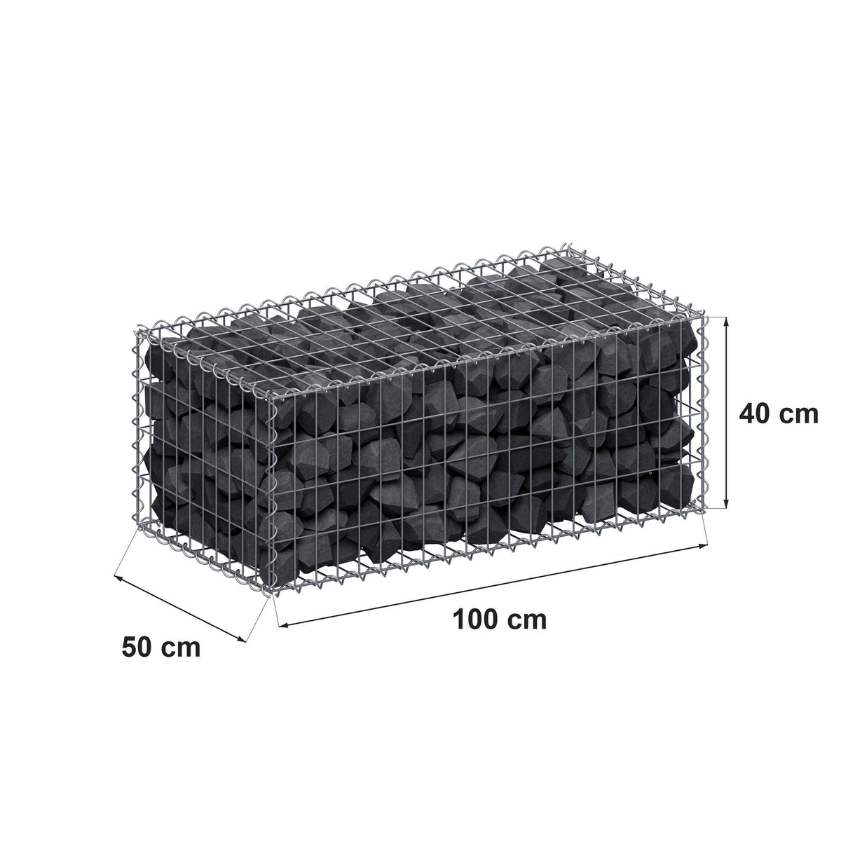 Schanskorf 100 cm x 40 cm x 50 cm (L x H x D), maaswijdte 5 cm x 10 cm, spiraalvormig
