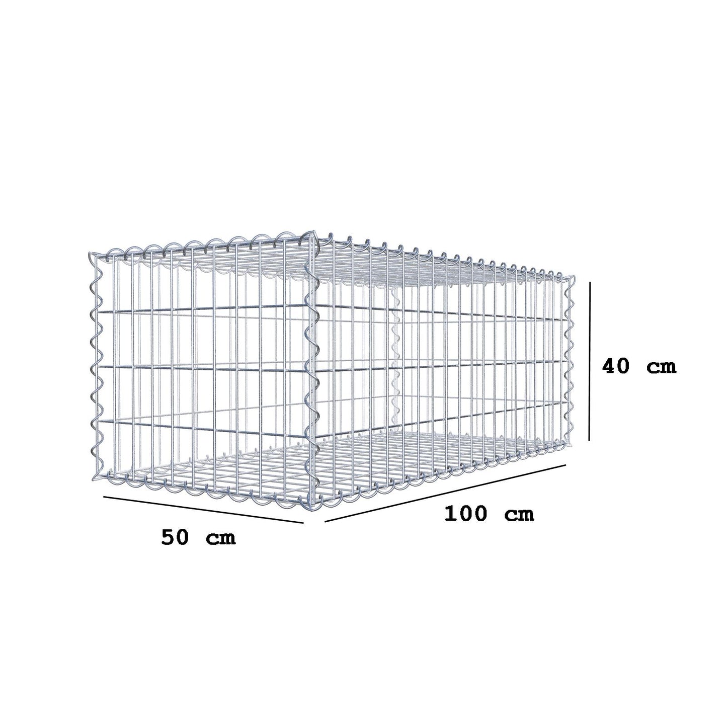 Gabião 100 cm x 40 cm x 50 cm (C x A x P), malhagem 5 cm x 10 cm, espiral