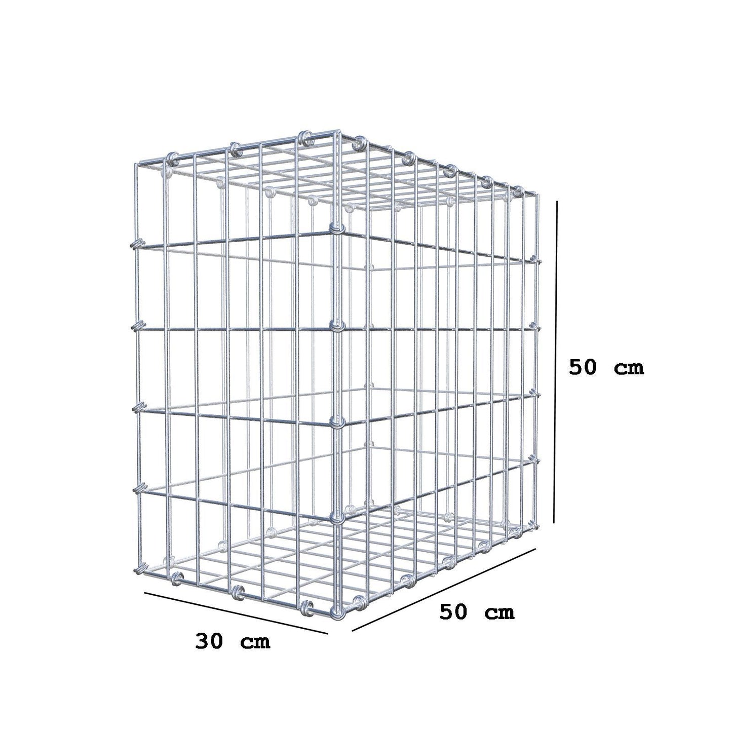 Gabião 50 cm x 50 cm x 30 cm (C x A x P), malhagem 5 x 10 cm, anel espiral