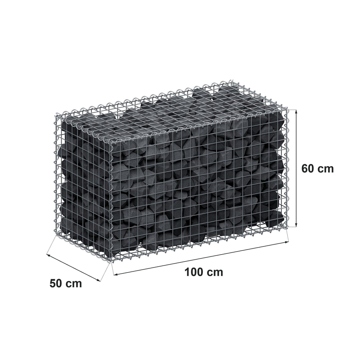Gabion 100 cm x 60 cm x 50 cm (L x H x D), mesh size 5 cm x 5 cm, spiral