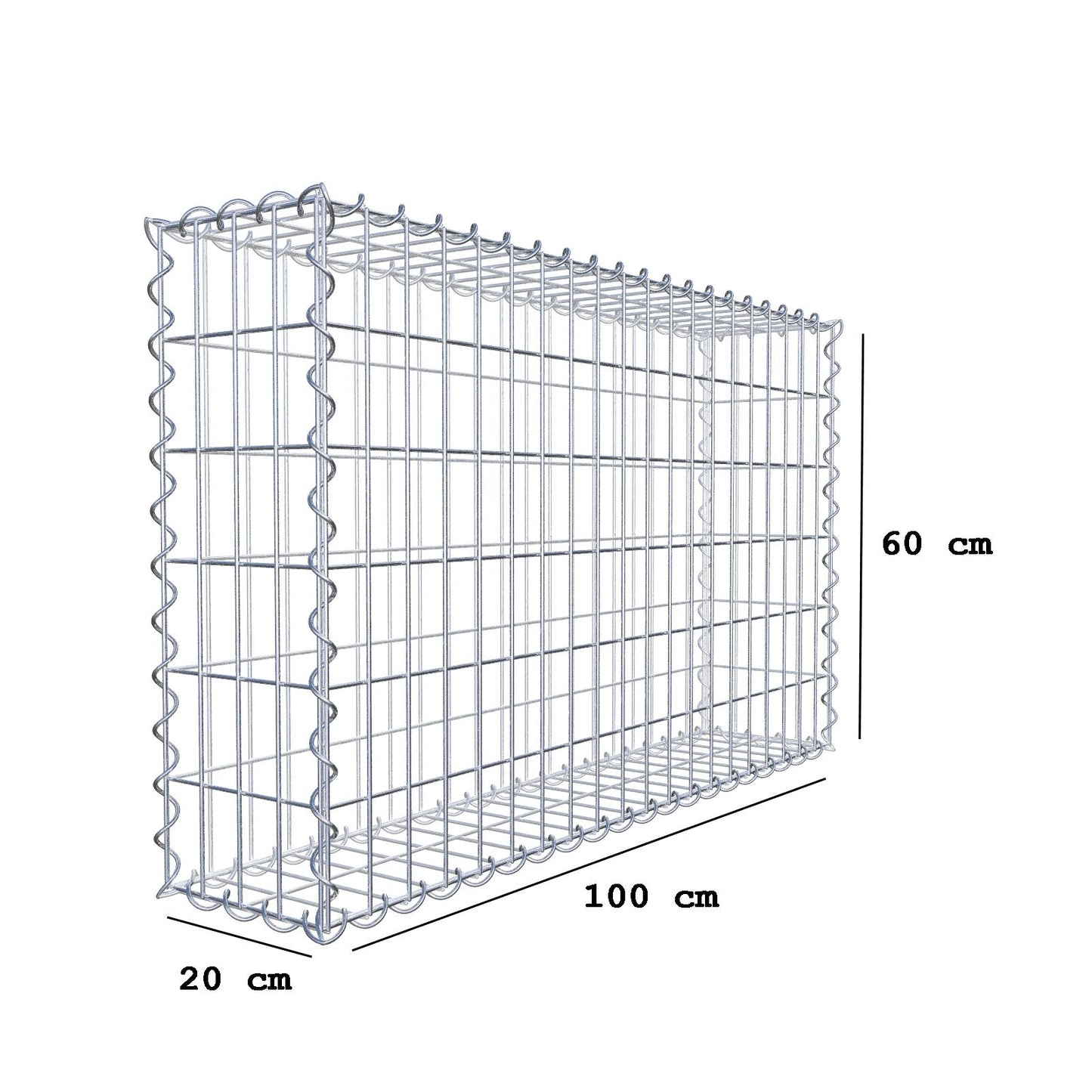 Gabione 100 cm x 60 cm x 20 cm (L x H x T), Maschenweite 5 cm x 10 cm, Spirale