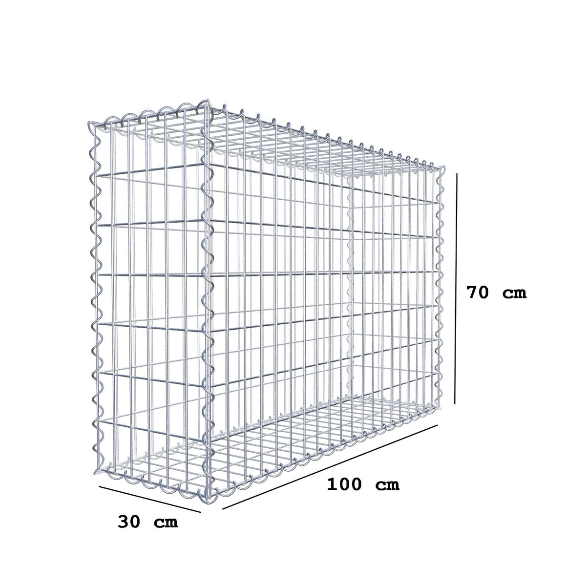 Gabbione 100 cm x 70 cm x 30 cm (L x H x P), maglia 5 cm x 10 cm, spirale