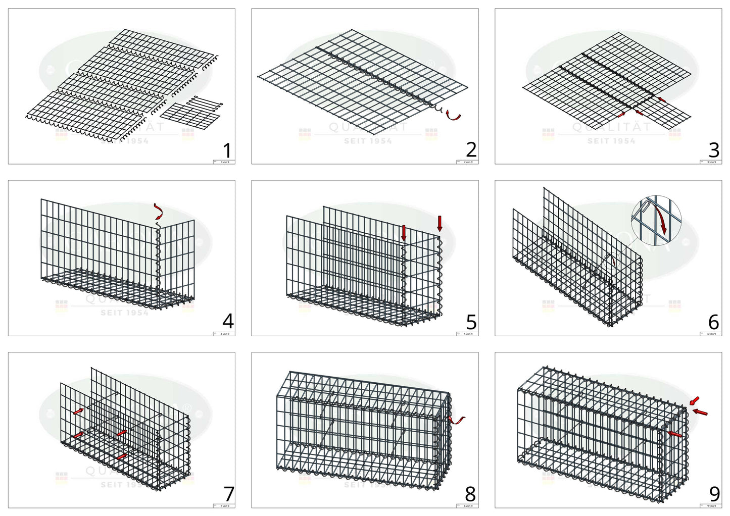 Grown-on gabion type 2 100 cm x 100 cm x 30 cm (L x H x D), mesh size 5 cm x 10 cm, spiral