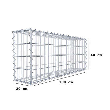 Gabbione 100 cm x 40 cm x 20 cm (L x H x P), maglia 5 cm x 10 cm, spirale