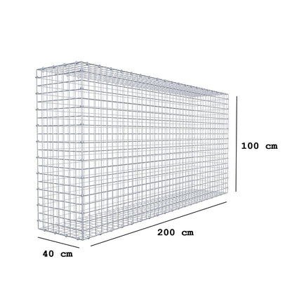Gabion 200 cm x 100 cm x 40 cm (L x H x D), maskestørrelse 5 x 5 cm, spiralring