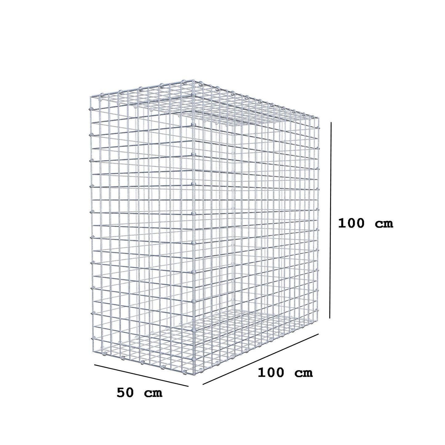 Gabião 100 cm x 100 cm x 50 cm (C x A x P), malhagem 5 x 5 cm, anel espiral