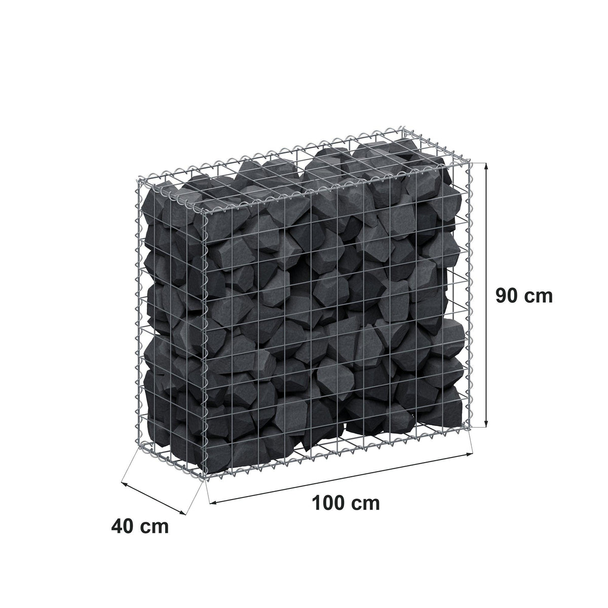 Gabião 100 cm x 90 cm x 40 cm (C x A x P), malhagem 10 cm x 10 cm, espiral