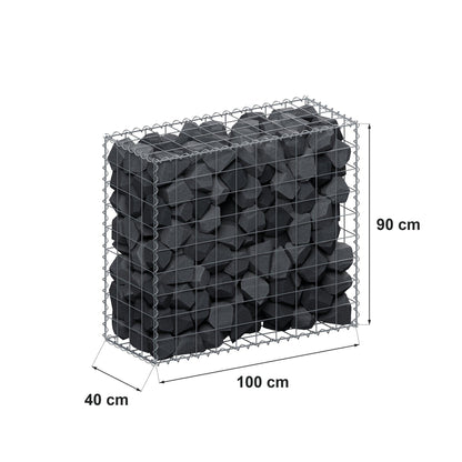 Gabião 100 cm x 90 cm x 40 cm (C x A x P), malhagem 10 cm x 10 cm, espiral