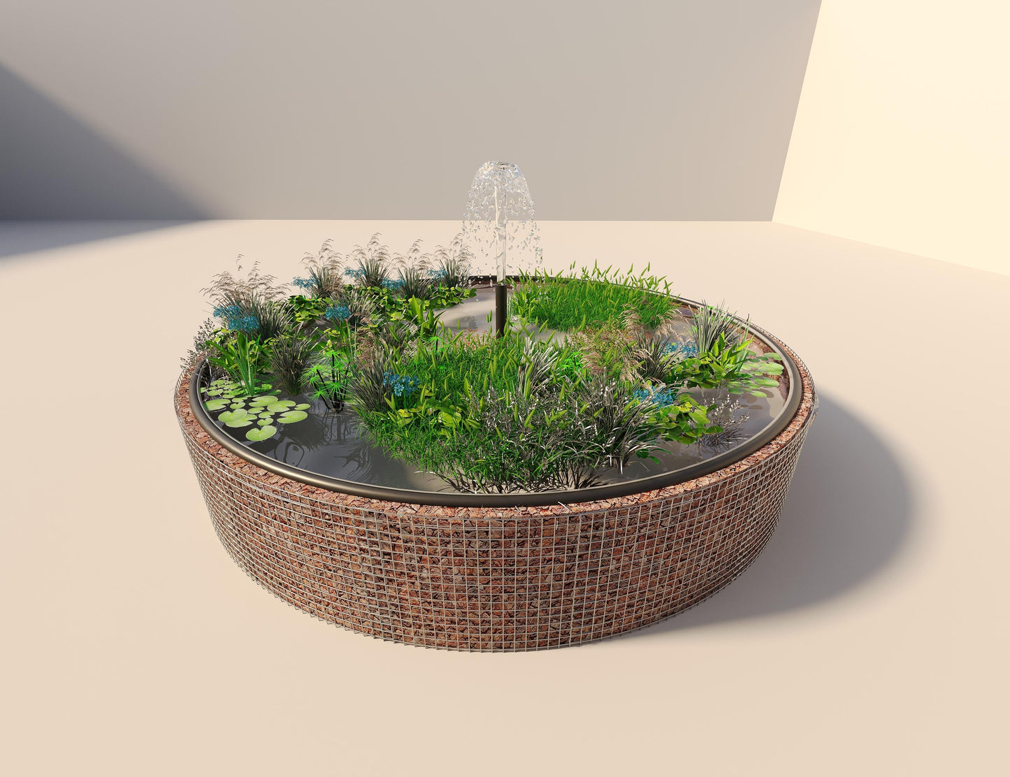 Gabionupphöjd damm, rund, ytterdiameter 442 cm, höjd 80 cm, maskstorlek 5 x 5 cm, väggtjocklek 15 cm