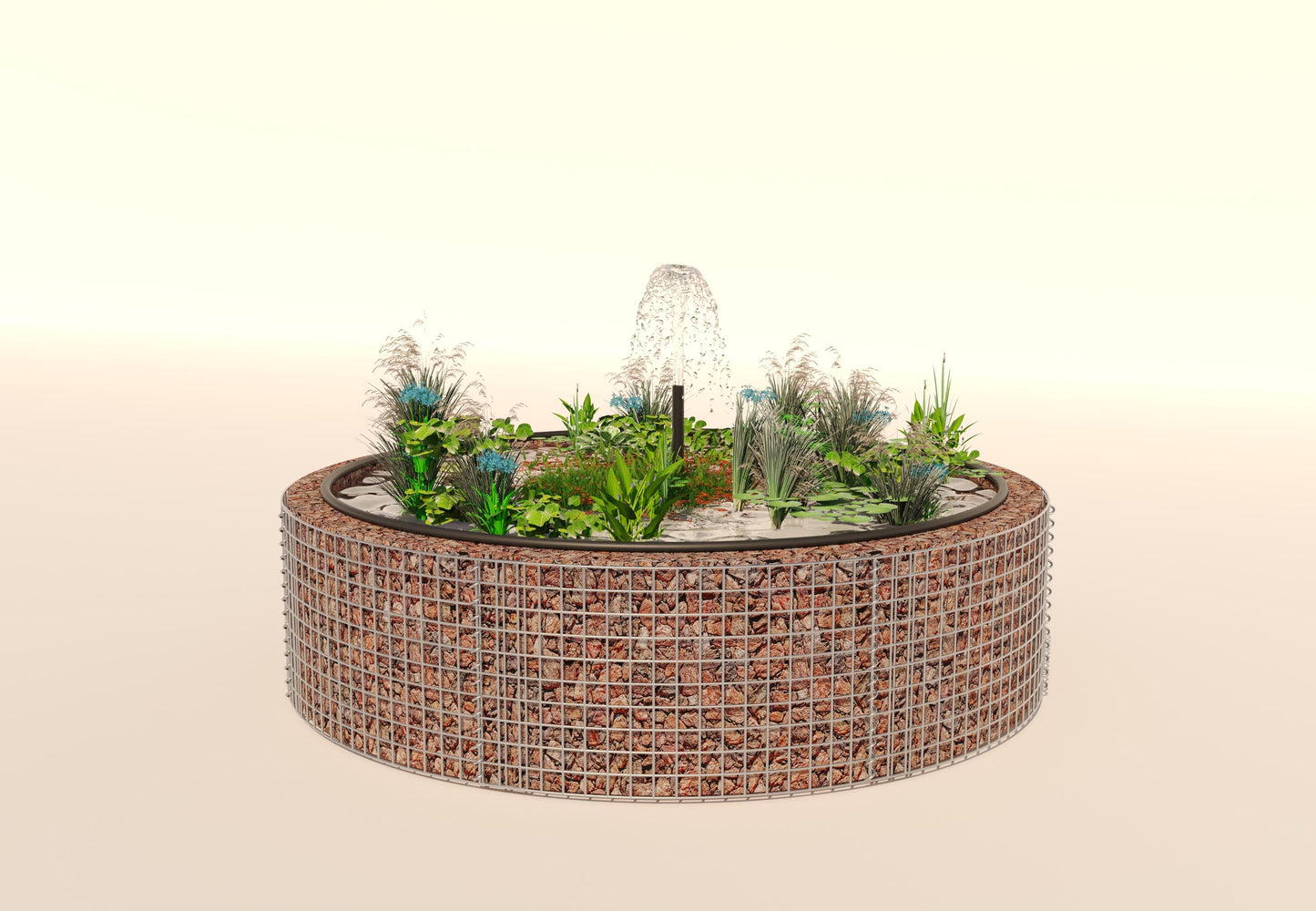 Estanque elevado de gaviones, redondo, diámetro exterior 202 cm, altura 50 cm, malla 5 x 5 cm, espesor de pared 15 cm