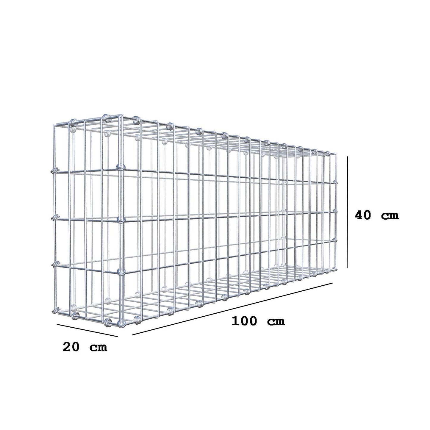 Gabião 100 cm x 40 cm x 20 cm (C x A x P), malhagem 5 x 10 cm, anel espiral