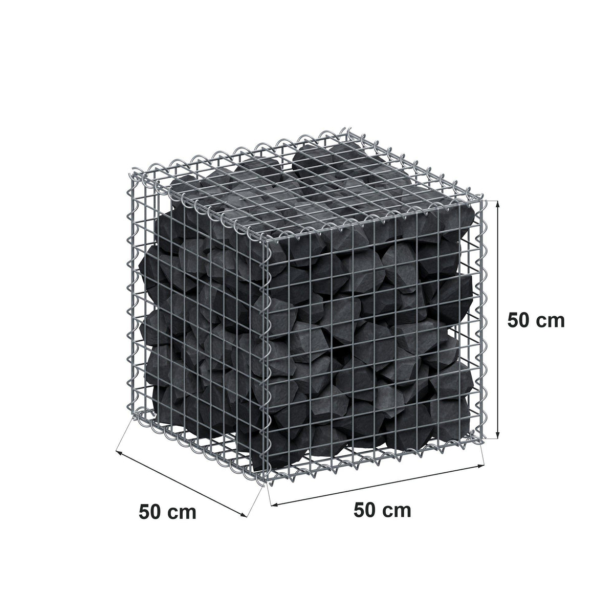 Gabion 50 cm x 50 cm x 50 cm (L x H x D), mesh size 5 cm x 5 cm, spiral