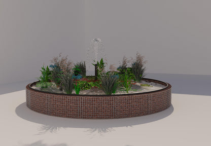 Laghetto rialzato in gabbioni, rotondo, diametro esterno 442 cm, altezza 50 cm, maglia 5 x 5 cm, spessore parete 15 cm