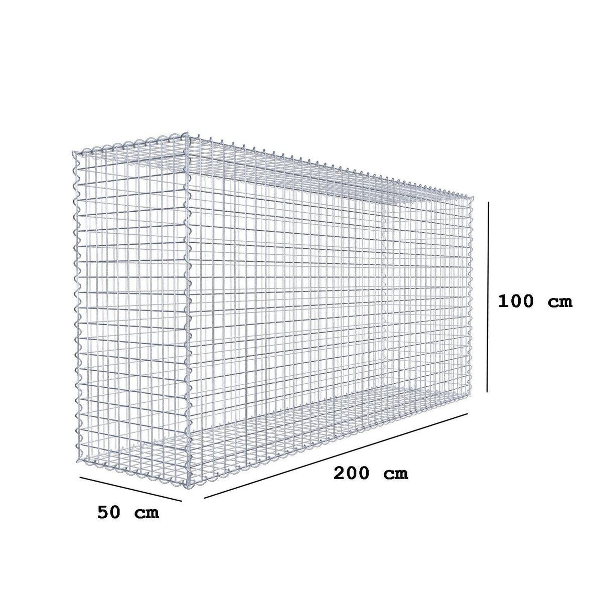 Gabion 200 cm x 100 cm x 50 cm (L x H x P), mailles 5 cm x 5 cm, spirale