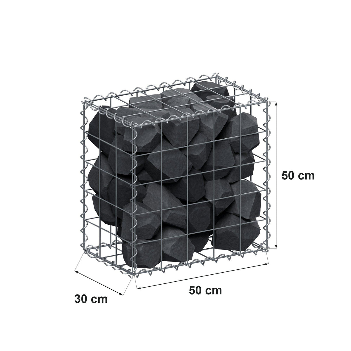 Gabione 50 cm x 50 cm x 30 cm (L x H x T), Maschenweite 10 cm x 10 cm, Spirale