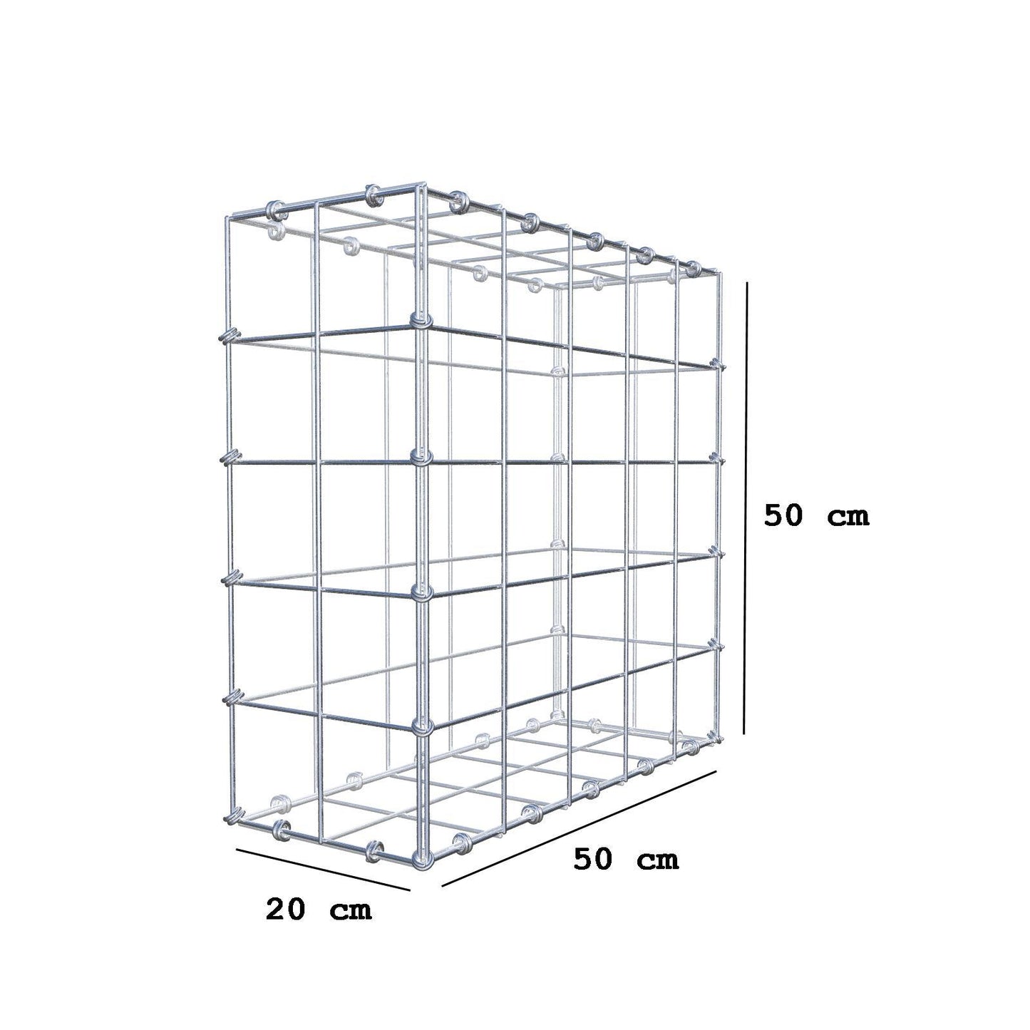 Gabbione 50 cm x 50 cm x 20 cm (L x H x P), maglia 10 x 10 cm, anello a spirale