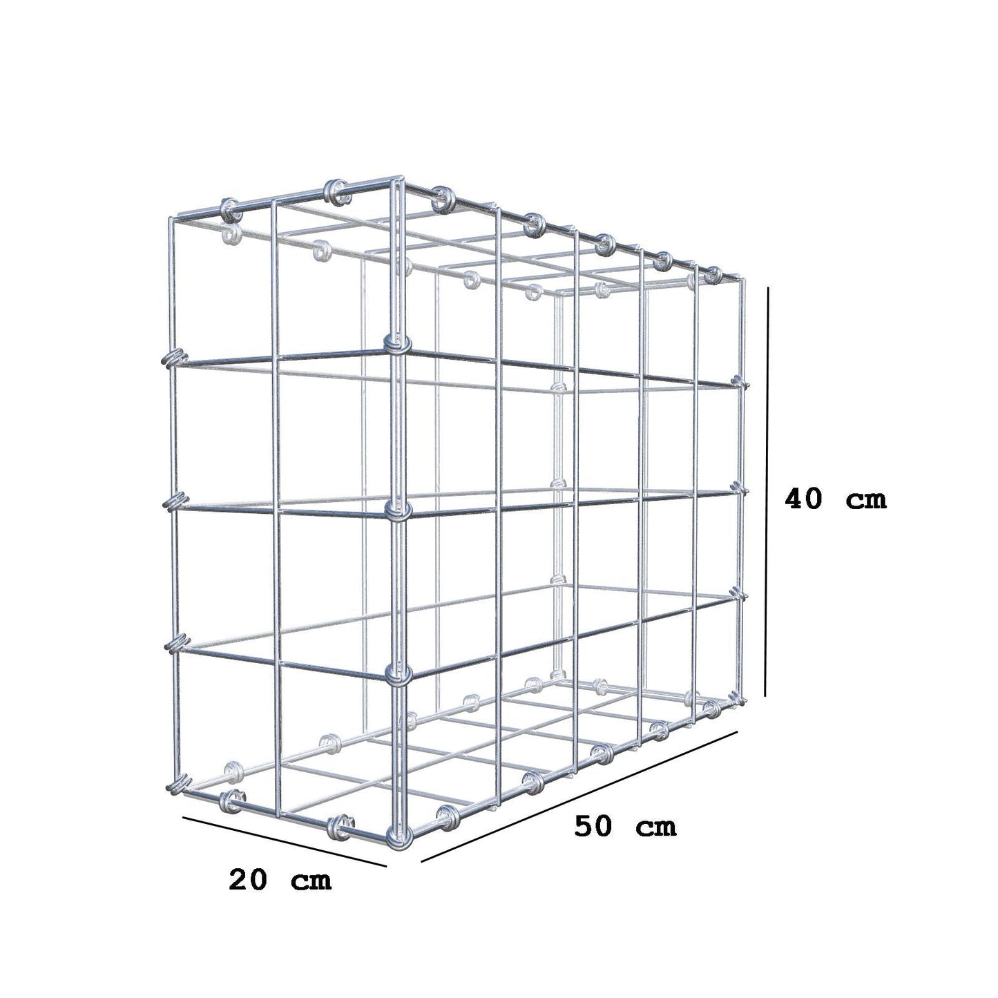 Gabião 50 cm x 40 cm x 20 cm (C x A x P), malhagem 10 x 10 cm, anel espiral