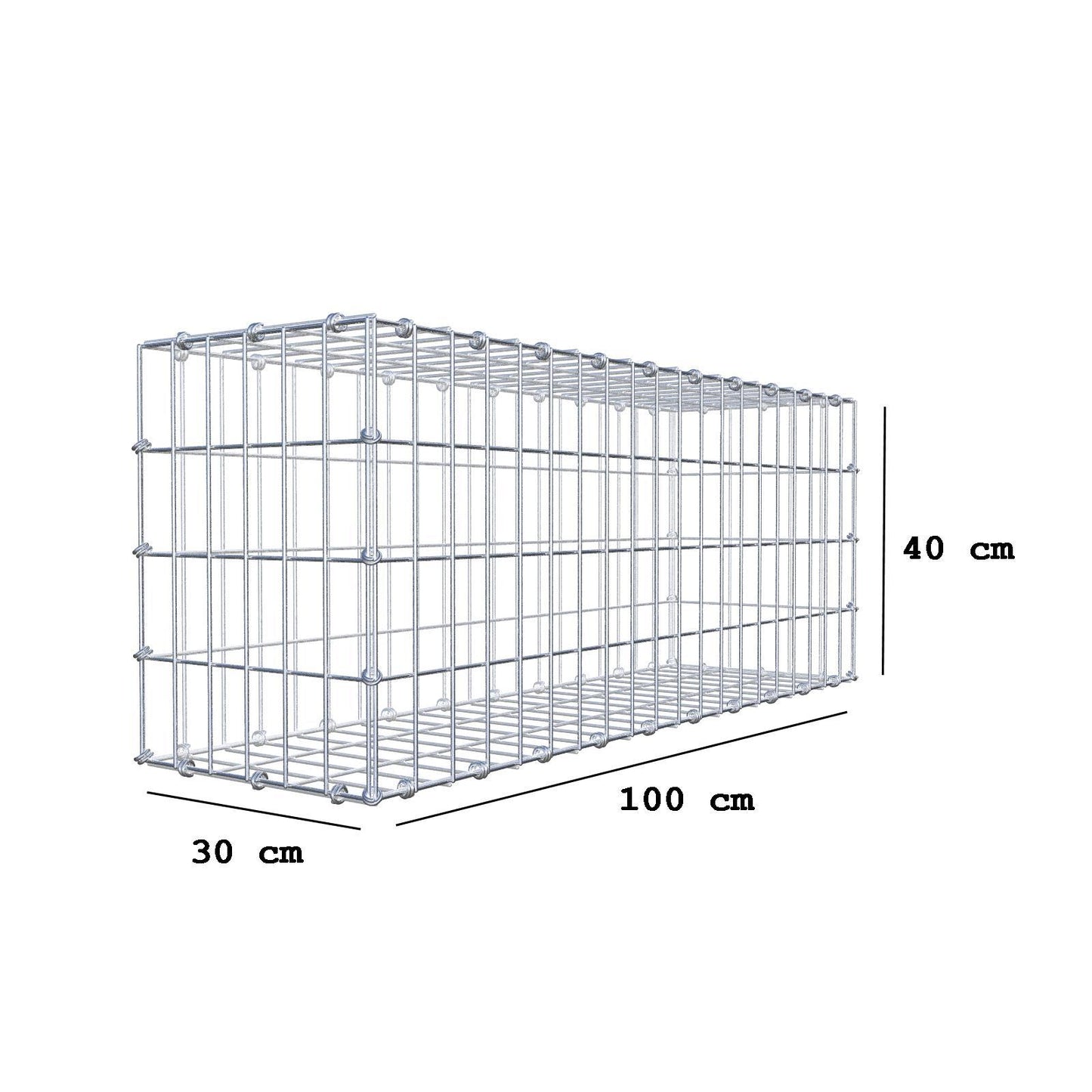 Gabião 100 cm x 40 cm x 30 cm (C x A x P), malhagem 5 x 10 cm, anel espiral