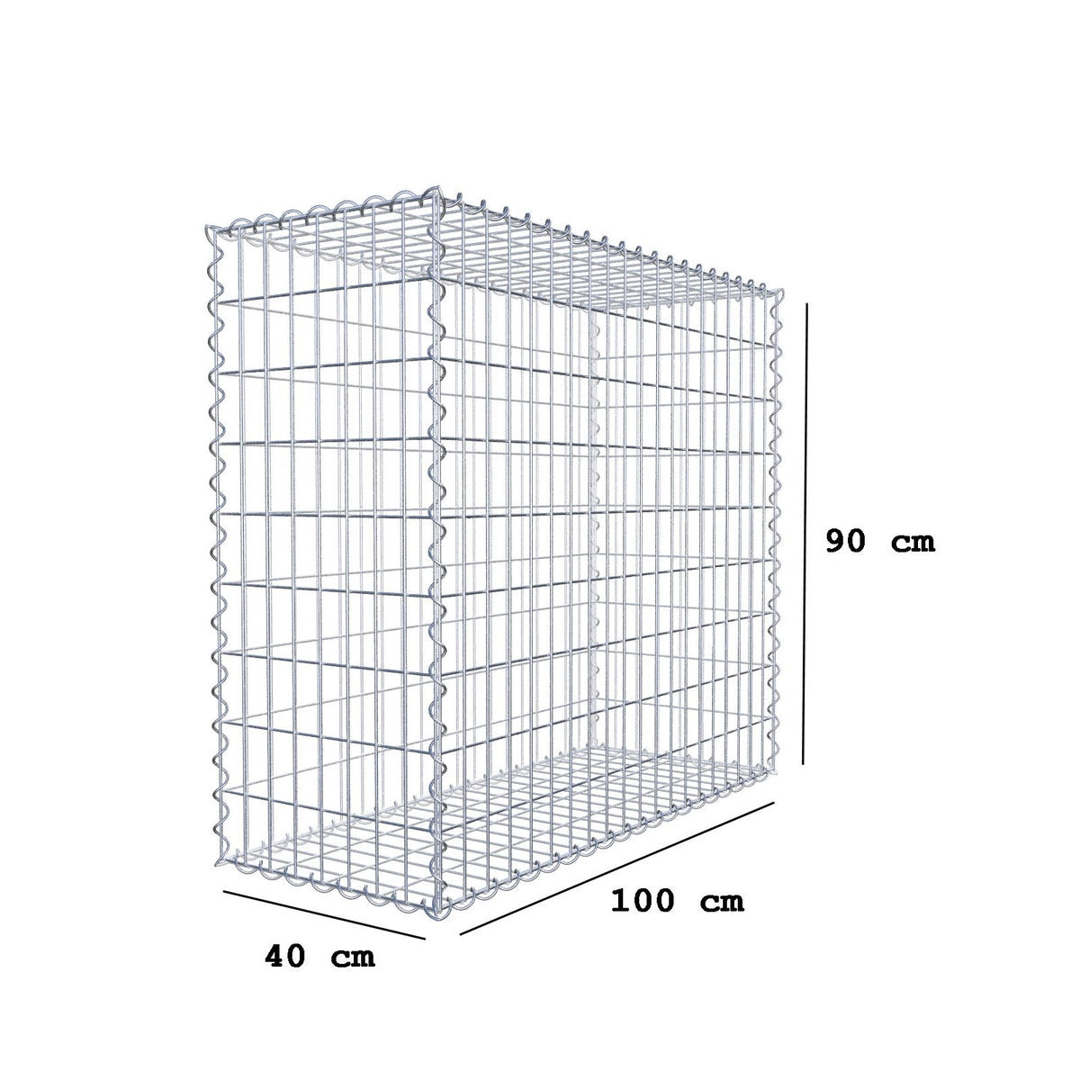 Schanskorf 100 cm x 90 cm x 40 cm (L x H x D), maaswijdte 5 cm x 10 cm, spiraalvormig