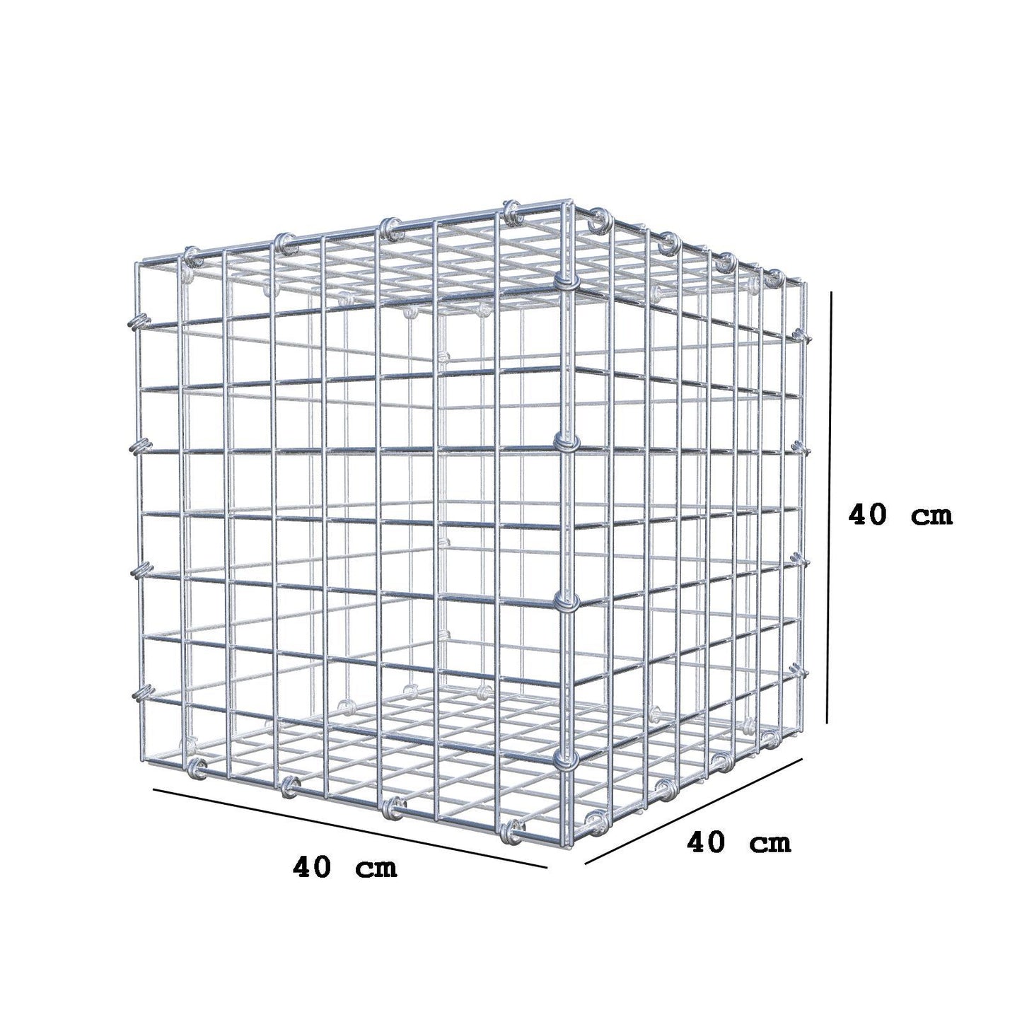 Gabião 40 cm x 40 cm x 40 cm (C x A x P), malhagem 5 x 5 cm, anel espiral