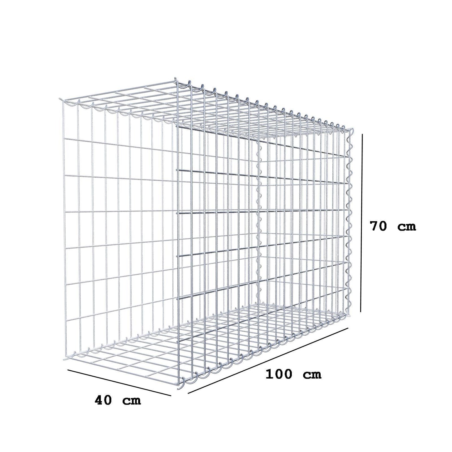 Gabião tipo 2 100 cm x 70 cm x 40 cm (C x A x P), malhagem 5 cm x 10 cm, espiral