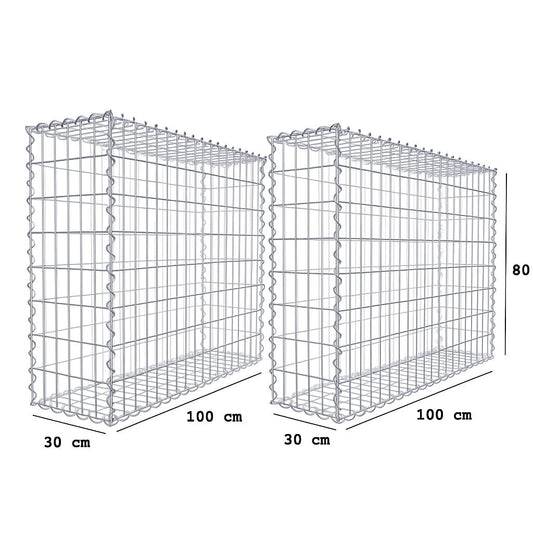 Set van 2 schanskorven 100 x 80 x 30 cm (L x H x D), maaswijdte 5 x 10 cm, spiraalsluiting, draaddikte 4,5 mm