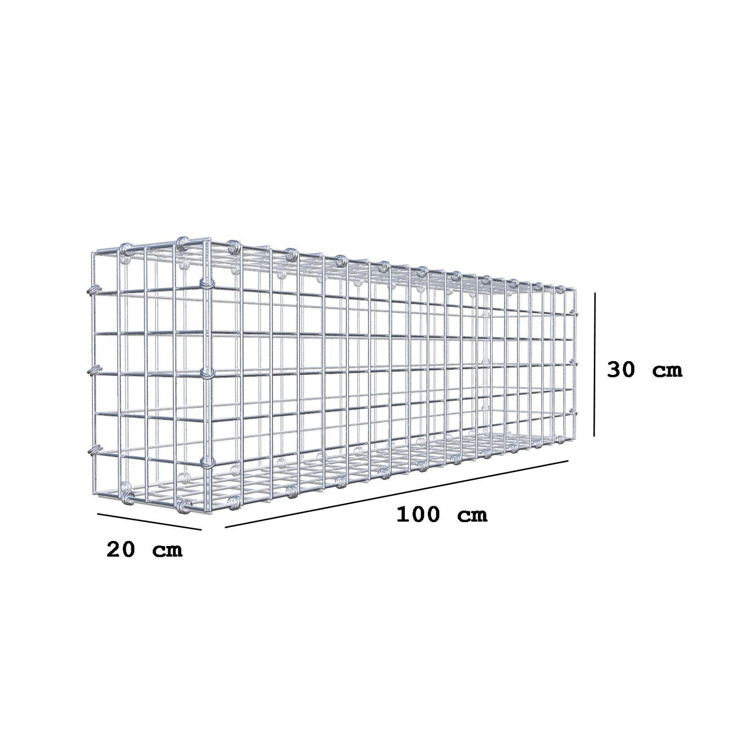 Gabion 100 cm x 30 cm x 20 cm (L x H x D), maskstorlek 5 x 5 cm, spiralring
