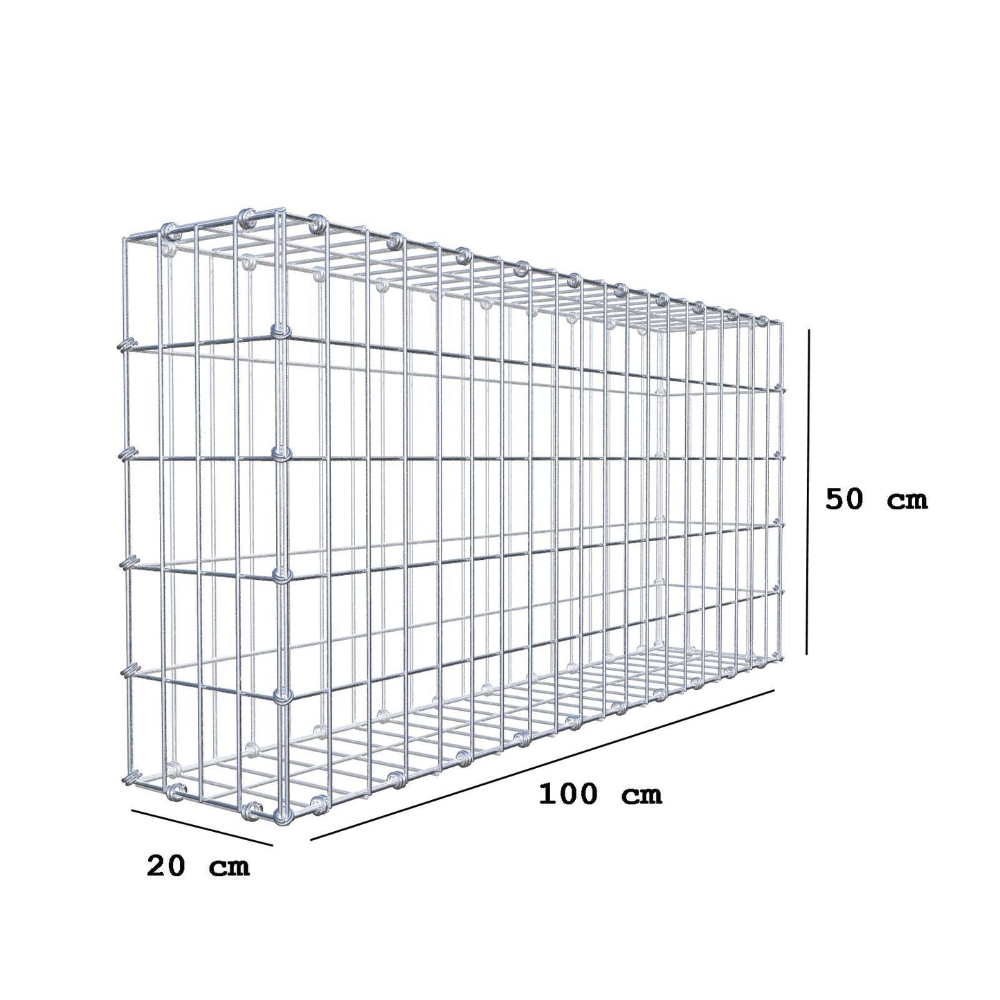 Gabião 100 cm x 50 cm x 20 cm (C x A x P), malhagem 5 x 10 cm, anel espiral