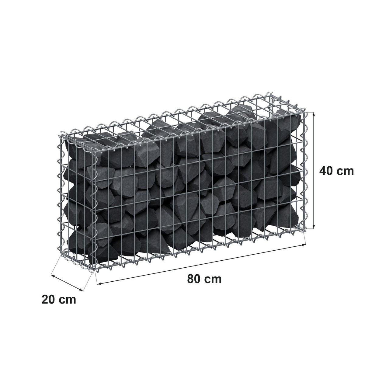 Gabion 80 cm x 40 cm x 20 cm (L x H x P), mailles 5 cm x 10 cm, spirale