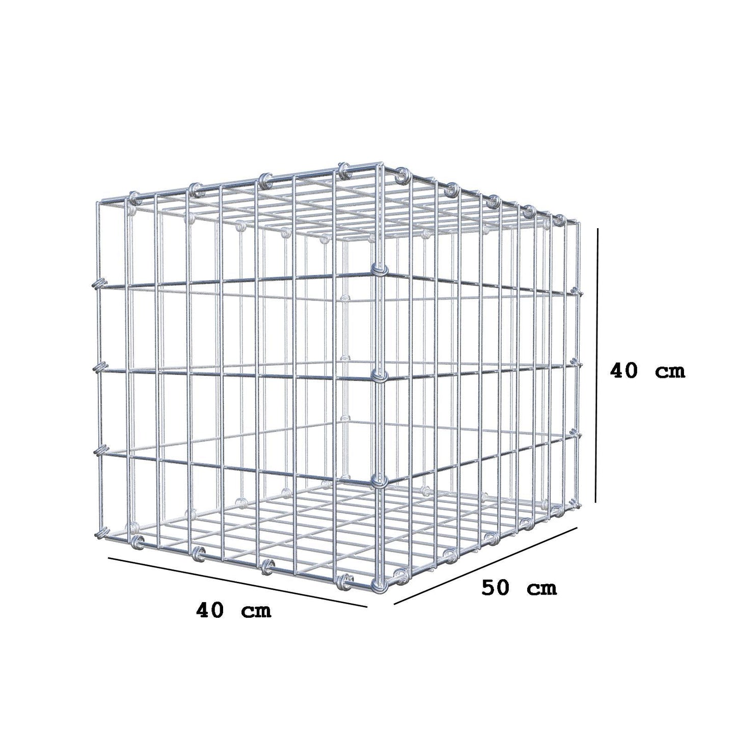 Gabião 50 cm x 40 cm x 40 cm (C x A x P), malhagem 5 x 10 cm, anel espiral