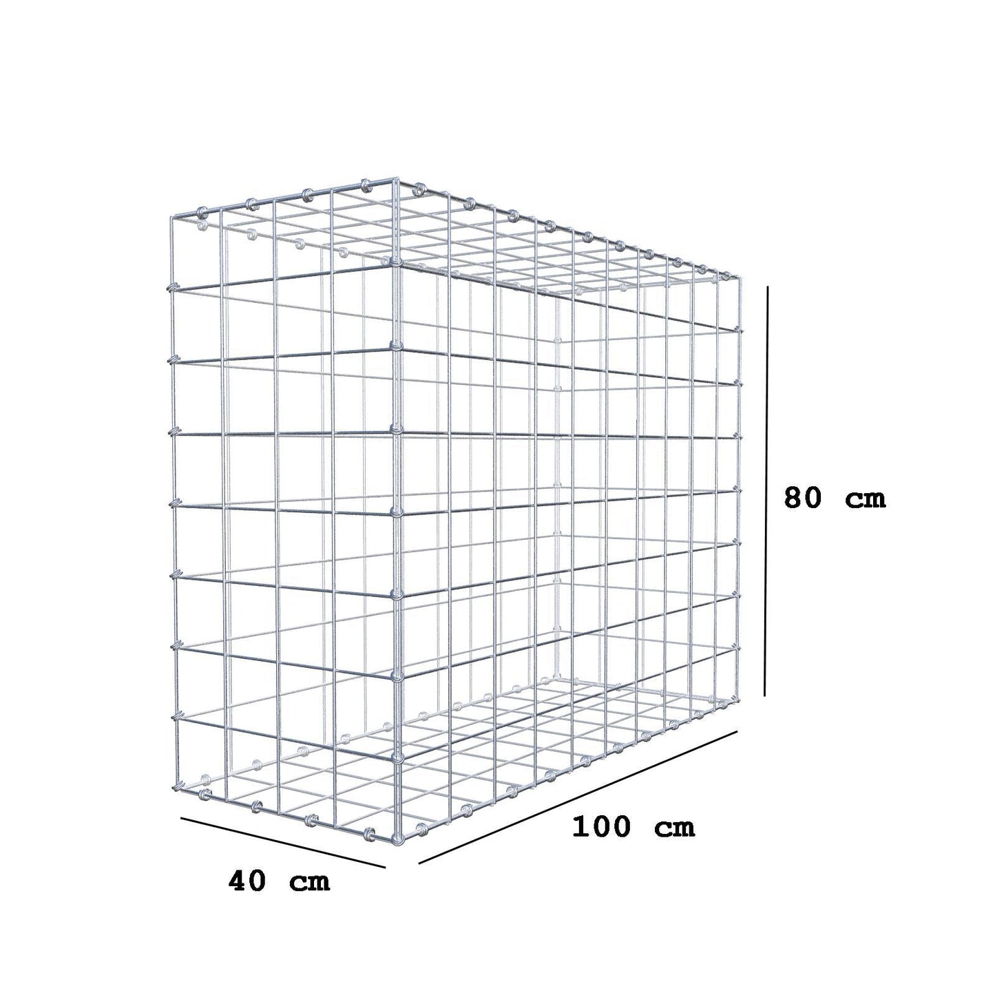 Gabione 100 cm x 80 cm x 40 cm (L x H x T), Maschenweite 10 x 10 cm, Spiralring