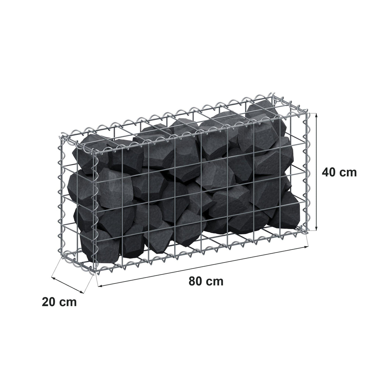 Gabione 80 cm x 40 cm x 20 cm (L x H x T), Maschenweite 10 cm x 10 cm, Spirale