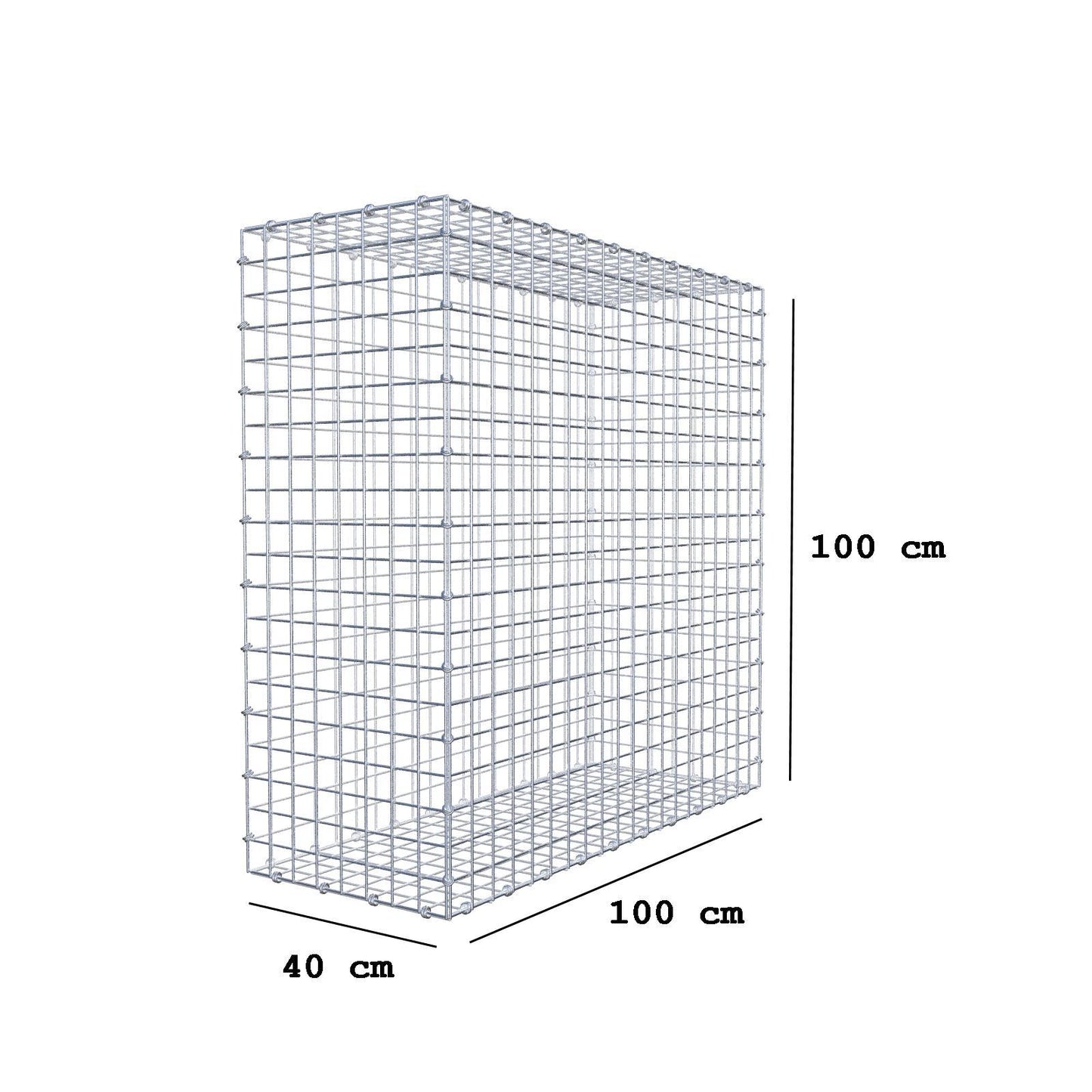 Gabião 100 cm x 100 cm x 40 cm (C x A x P), malhagem 5 x 5 cm, anel espiral
