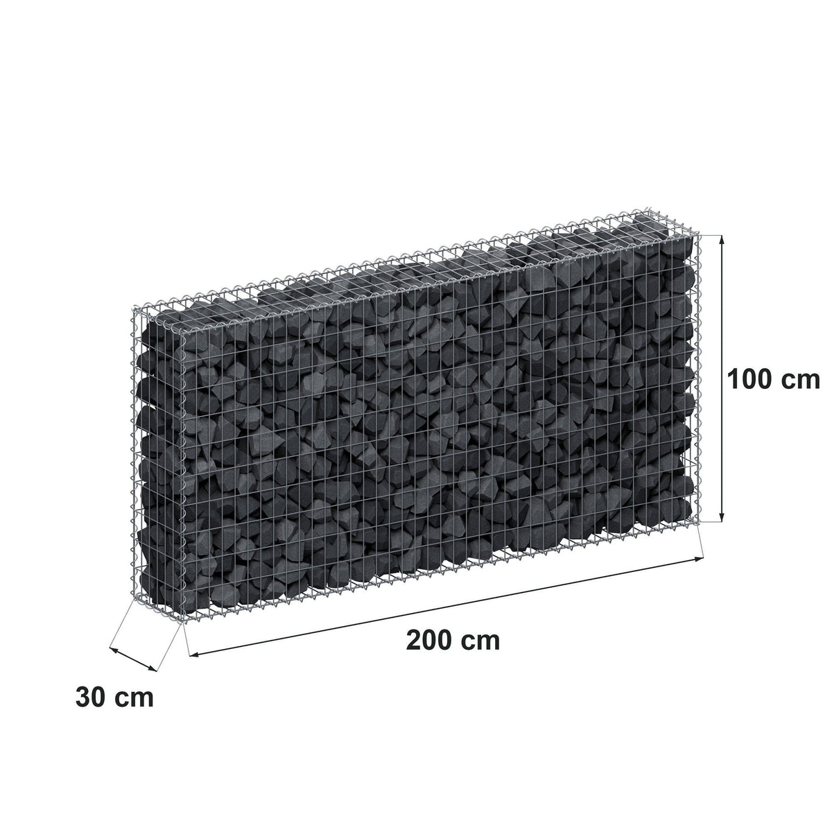 Gabion 200 cm x 100 cm x 30 cm (L x H x D), maskstorlek 5 cm x 10 cm, spiral