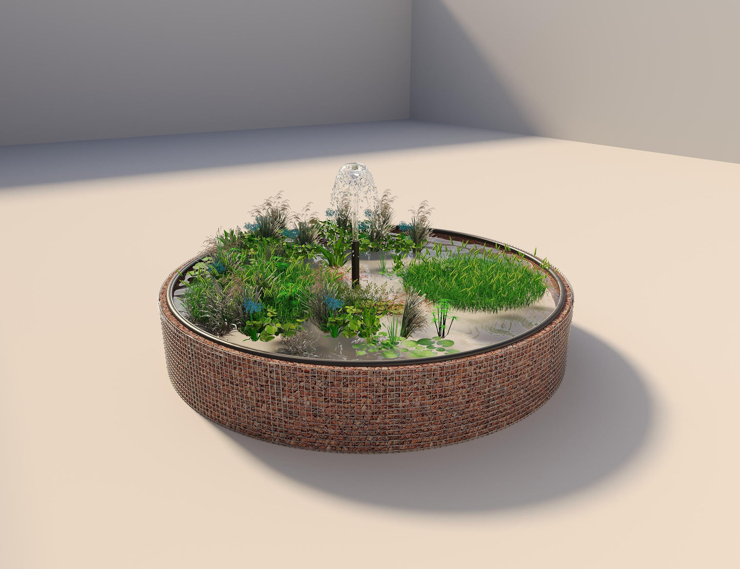 Gabionupphöjd damm, rund, ytterdiameter 442 cm, höjd 80 cm, maskstorlek 5 x 5 cm, väggtjocklek 15 cm