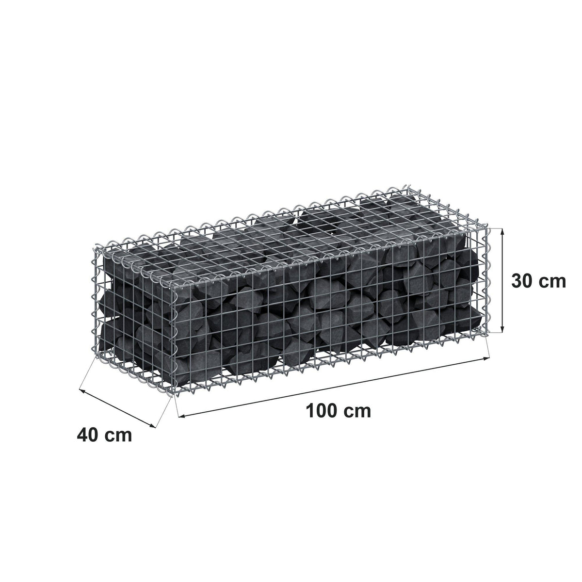 Gabion 100 cm x 30 cm x 40 cm (L x H x D), maskstorlek 5 cm x 5 cm, spiral