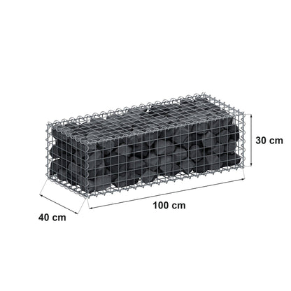 Gabion 100 cm x 30 cm x 40 cm (L x H x D), maskstorlek 5 cm x 5 cm, spiral