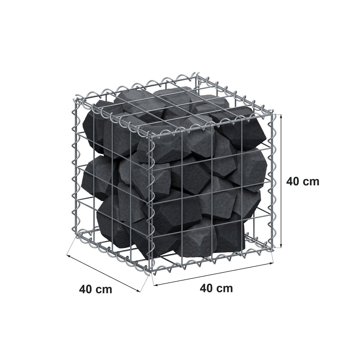 Gabion 40 cm x 40 cm x 40 cm (L x H x D), maskestørrelse 10 cm x 10 cm, spiral