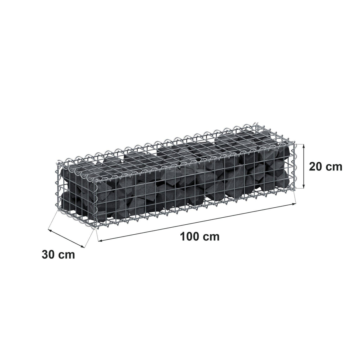 Gabion 100 cm x 20 cm x 30 cm (L x H x D), mesh size 5 cm x 5 cm, spiral