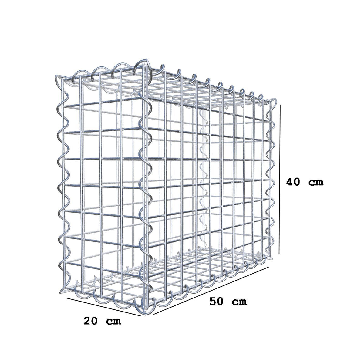 Gabion 50 cm x 40 cm x 20 cm (L x H x D), mesh size 5 cm x 5 cm, spiral