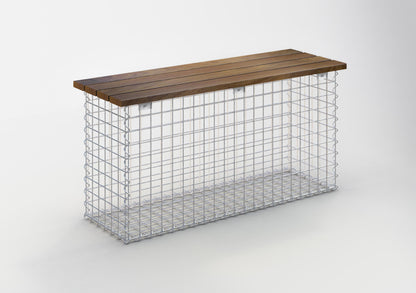 Gabionenbank mit Cumaru-Holz, 105 x 50 x 30 cm (L x H x T), galvanisch verzinkt, MW 5 x 5 cm, mit Spiralverschluss
