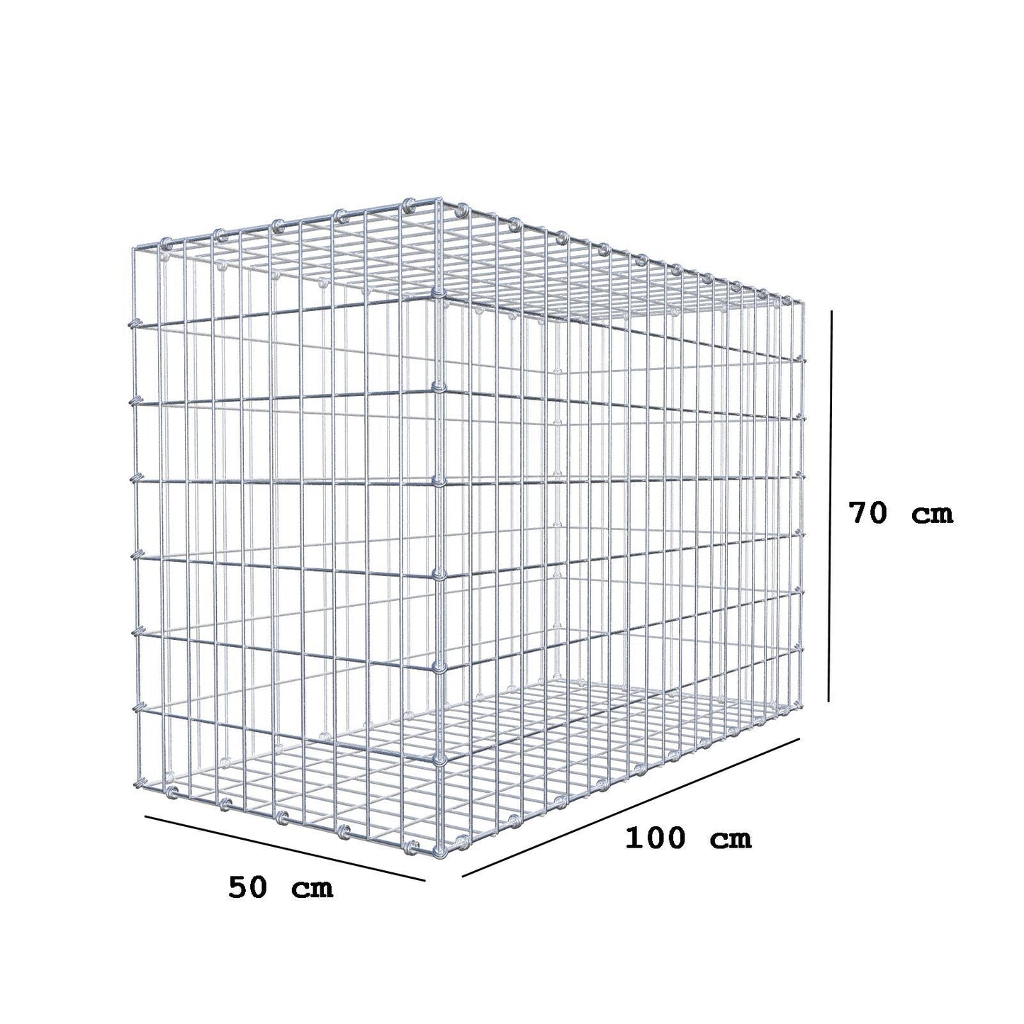Gabião 100 cm x 70 cm x 50 cm (C x A x P), malhagem 5 x 10 cm, anel espiral