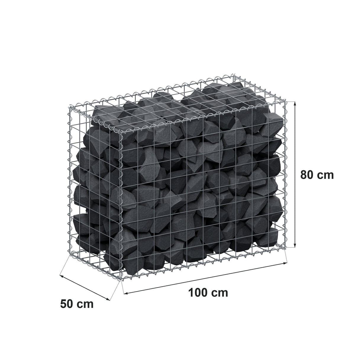 Gabion 100 cm x 80 cm x 50 cm (L x H x D), maskestørrelse 10 cm x 10 cm, spiral