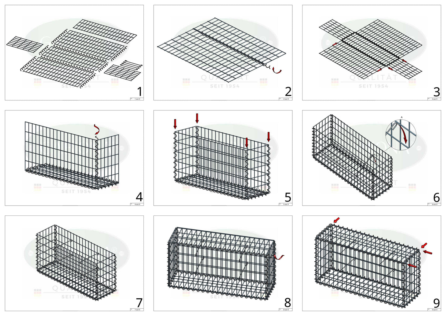 Gabion 100 cm x 30 cm x 20 cm (L x H x P), mailles 5 cm x 10 cm, spirale