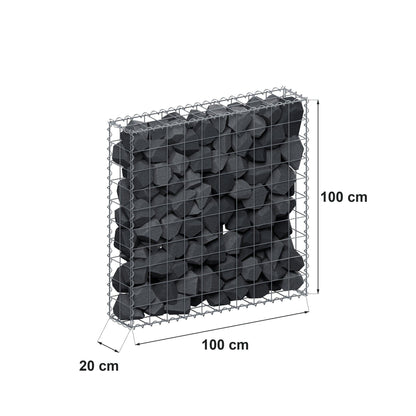 Gabião 100 cm x 100 cm x 20 cm (C x A x P), malhagem 10 cm x 10 cm, espiral