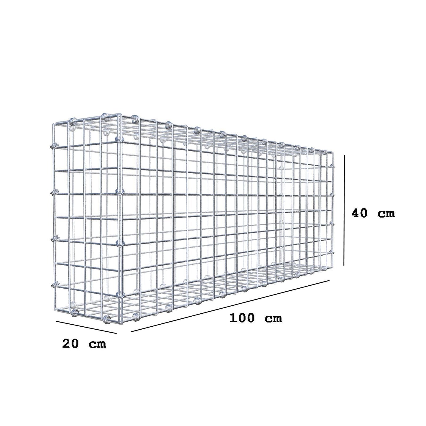 Gabião 100 cm x 40 cm x 20 cm (C x A x P), malhagem 5 x 5 cm, anel espiral