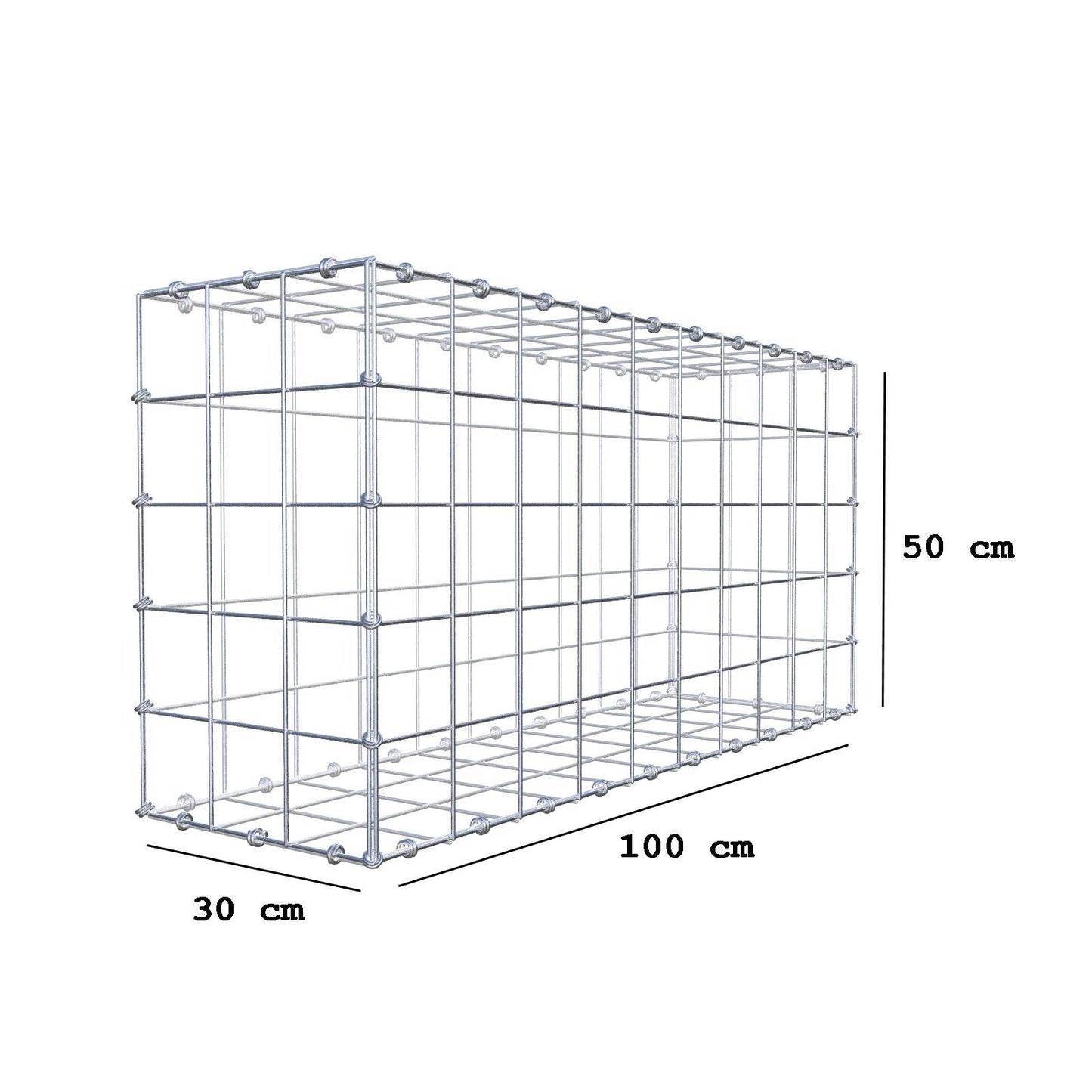 Gabião 100 cm x 50 cm x 30 cm (C x A x P), malhagem 10 x 10 cm, anel espiral