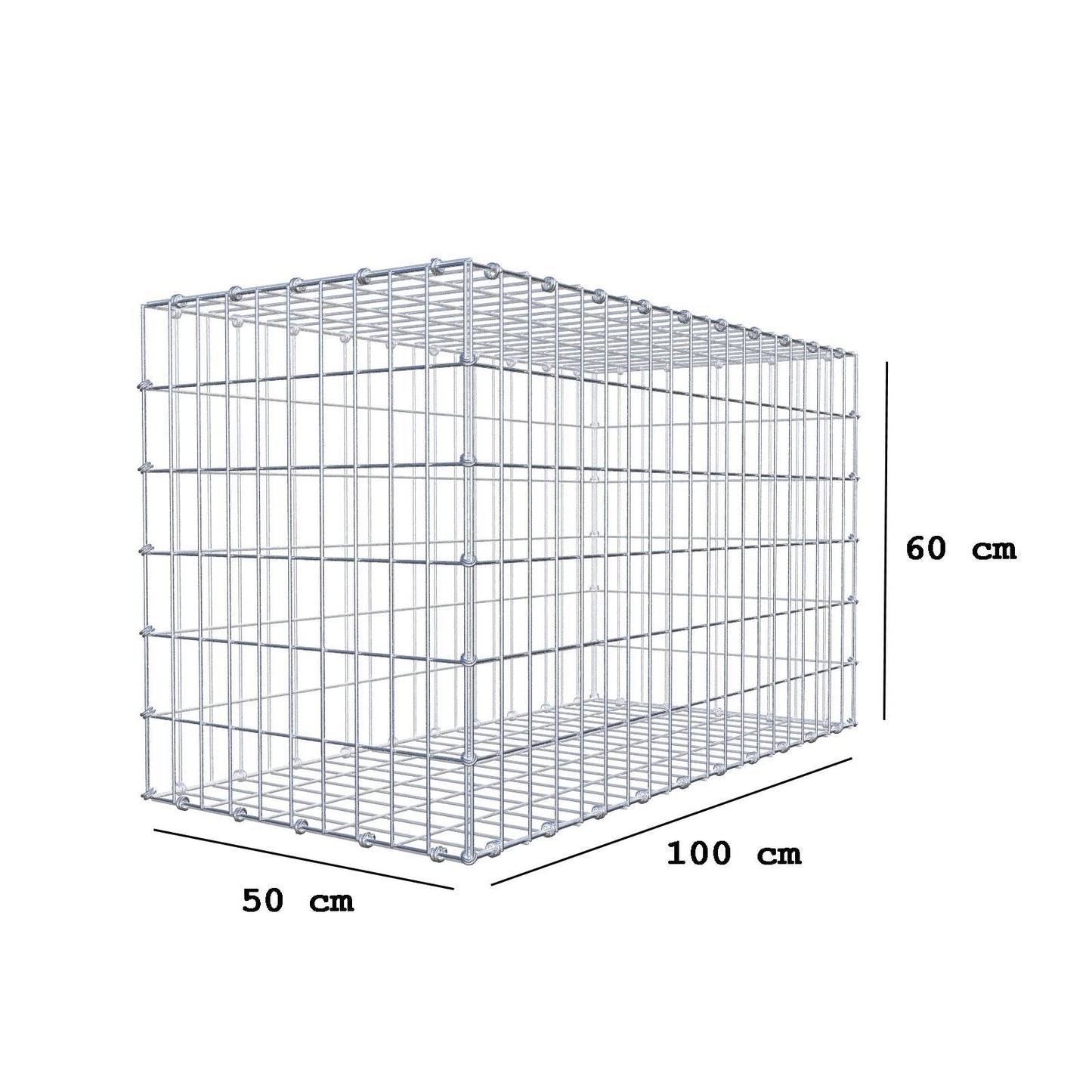 Gabbione 100 cm x 60 cm x 50 cm (L x H x P), maglia 5 x 10 cm, anello a spirale