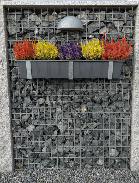 Suporte para caixa de flores galvanizado em um conjunto de 3 incluindo vaso de flores, para gabiões MW 5 x 5