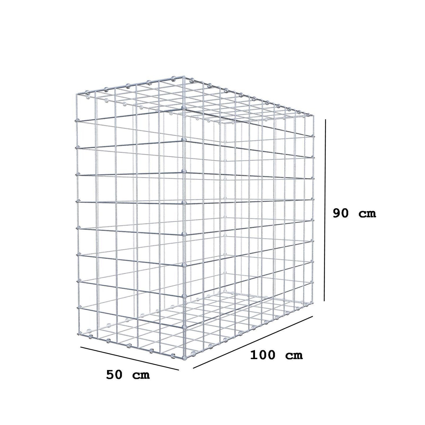 Gabião 100 cm x 90 cm x 50 cm (C x A x P), malhagem 10 x 10 cm, anel espiral